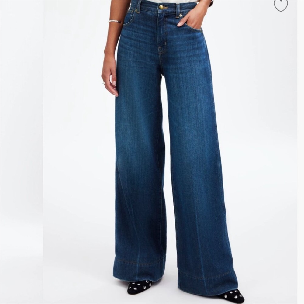 Madewell Women's Blue Wide-Leg Jeans in soft drape denim